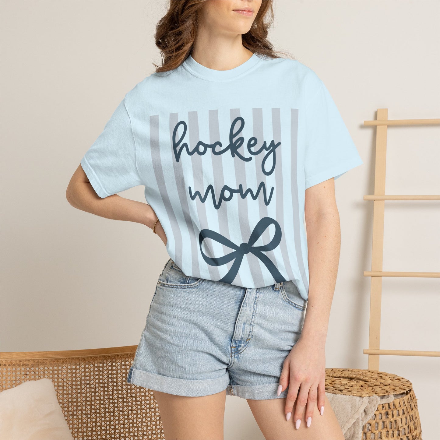 Hockey Mom Striped Bow Graphic Tee