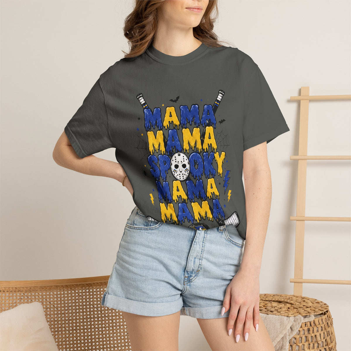 Mama Spooky Hockey T-Shirt — Women’s Hockey Mom Halloween Tee