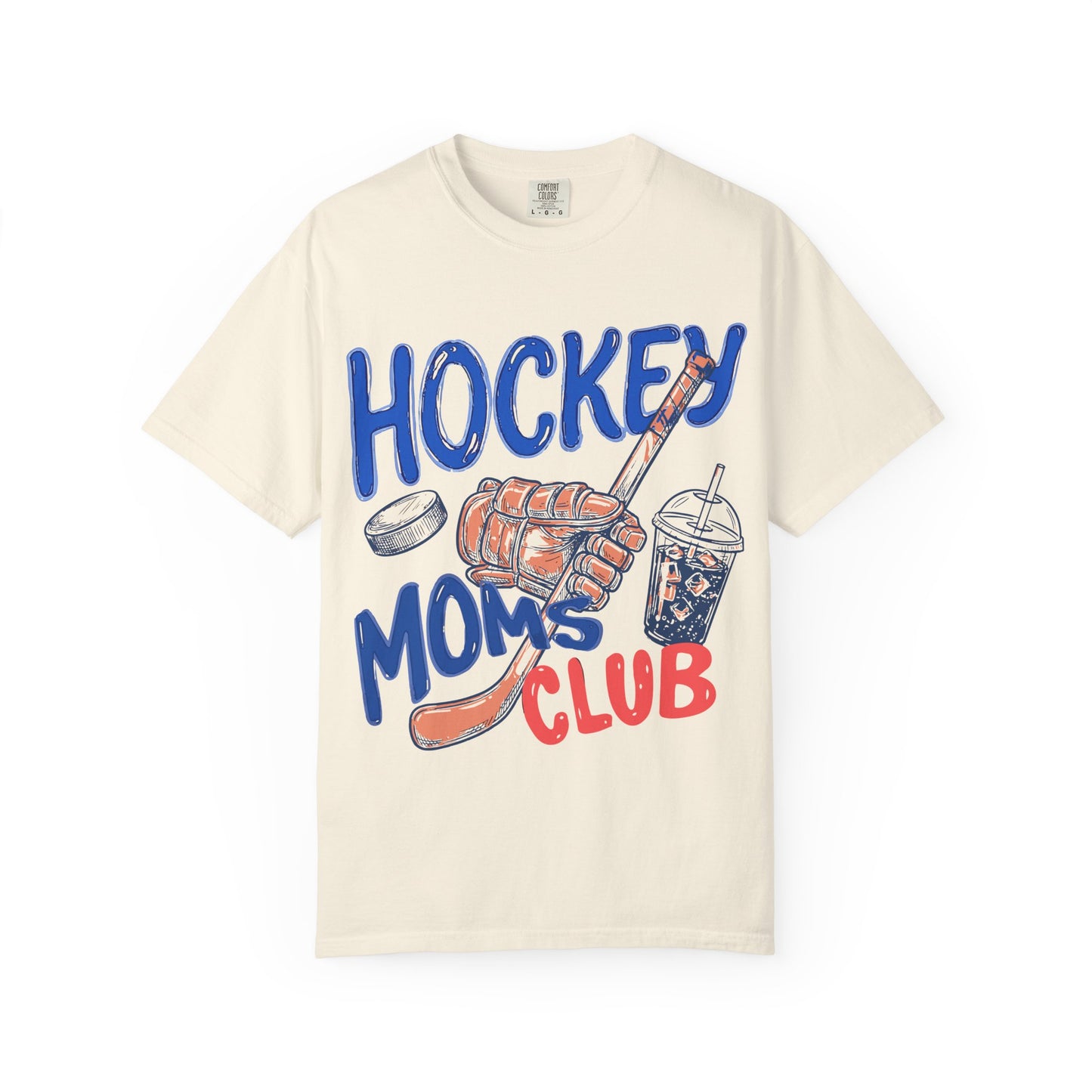 Hockey Moms Club T-Shirt — Vintage Hockey Glove, Stick & Coffee Graphic