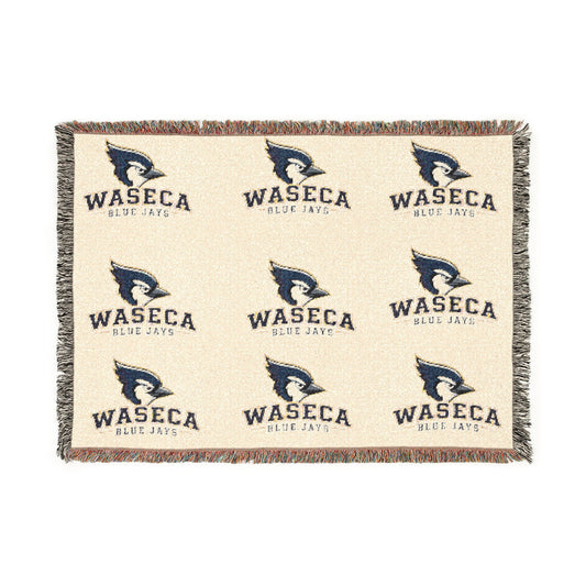 Waseca Bluejay Logo Woven Throw Blanket