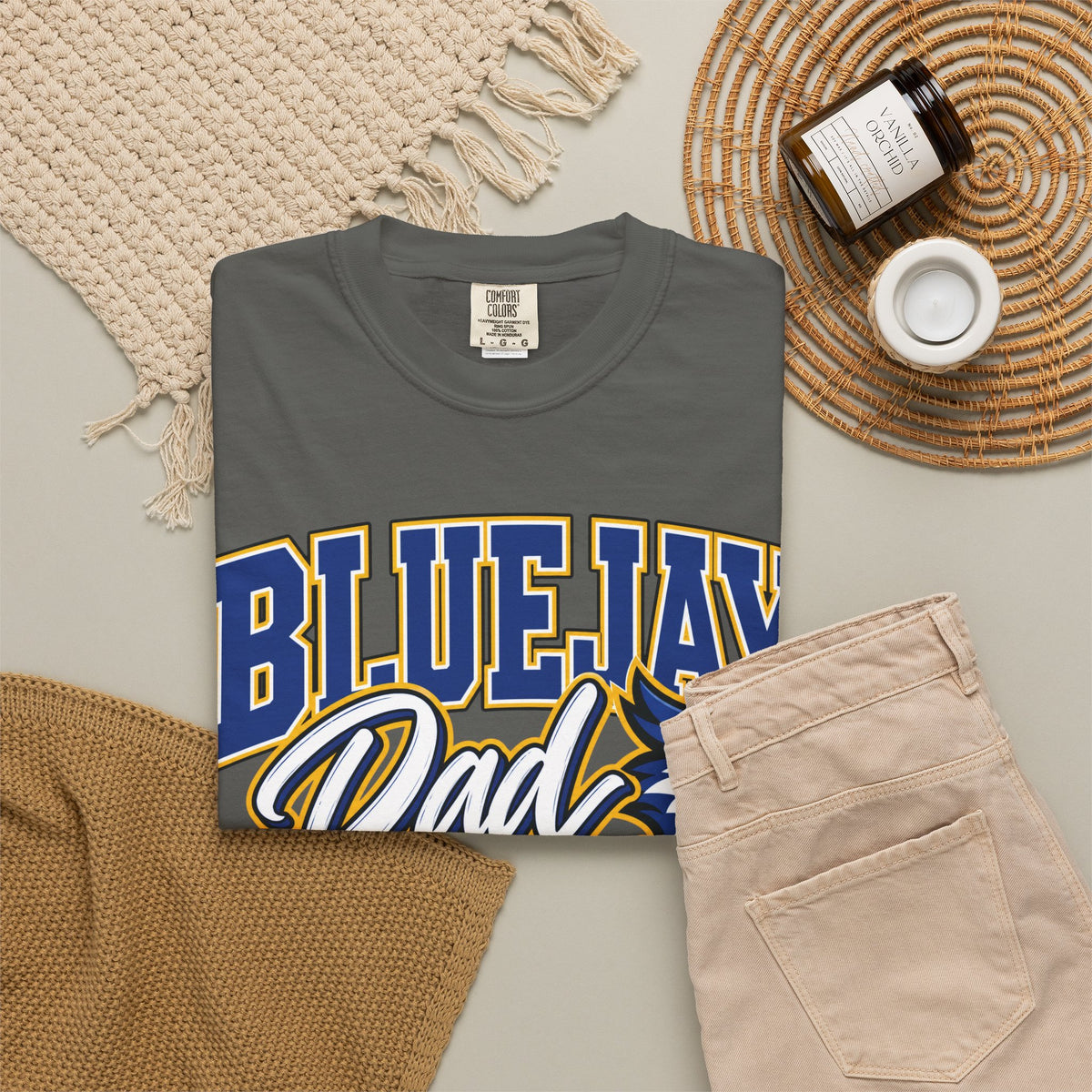 Bluejay Dad T-Shirt — Personalized Last Name & Number Baseball Tee