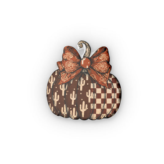 Rustic Pumpkin Pillow Cactus & Checker Fall Decor with Bow