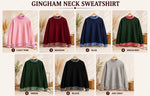 Embroidered Gingham Mock Neck Sweatshirt