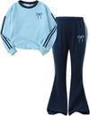 Girls Long Sleeve Bow Sweatshirt and Flared Pants Set