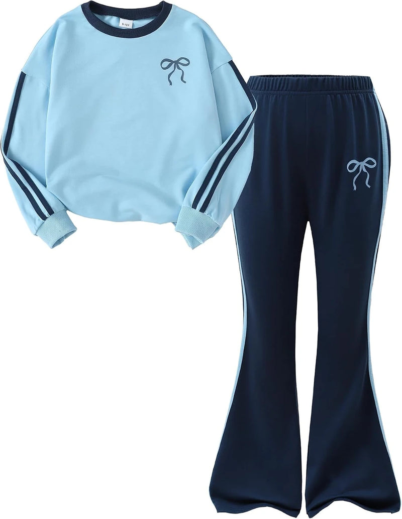 Girls Long Sleeve Bow Sweatshirt and Flared Pants Set