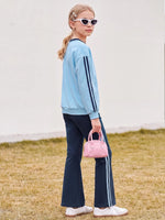 Girls Long Sleeve Bow Sweatshirt and Flared Pants Set