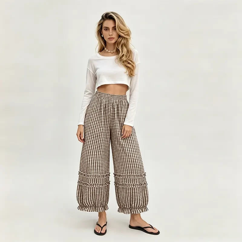 Plaid Gingham Cotton Linen Palazzos