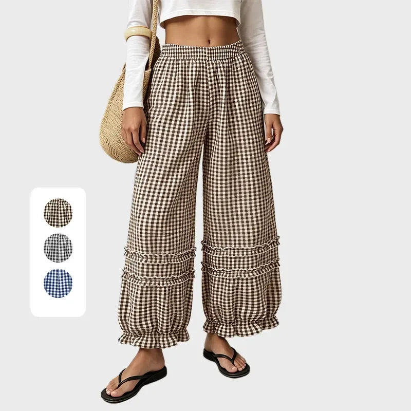 Plaid Gingham Cotton Linen Palazzos
