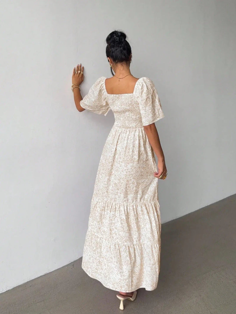Bohemian Ditsy Floral Square Neck Long Dress