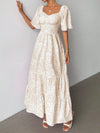 Bohemian Ditsy Floral Square Neck Long Dress