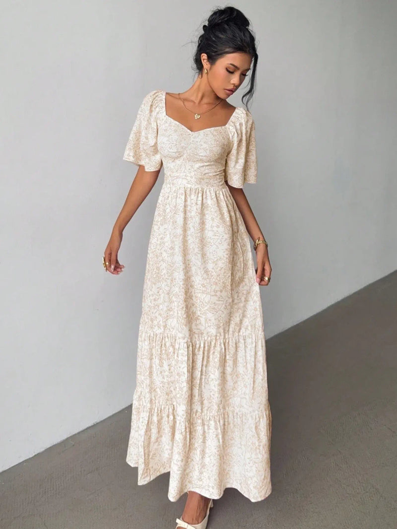 Bohemian Ditsy Floral Square Neck Long Dress
