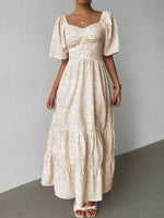 Bohemian Ditsy Floral Square Neck Long Dress