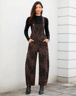 Leopard Print Barrel Overalls