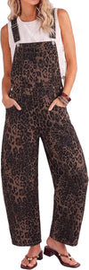 Leopard Print Barrel Overalls