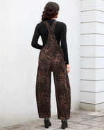 Leopard Print Barrel Overalls