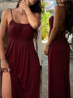 2026 Sexy Sleeveless Beach Vacation Dress Lace-up Backless Halter Spaghetti Strap Maxi Dress Casual Loose Dresses