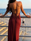 2026 Sexy Sleeveless Beach Vacation Dress Lace-up Backless Halter Spaghetti Strap Maxi Dress Casual Loose Dresses