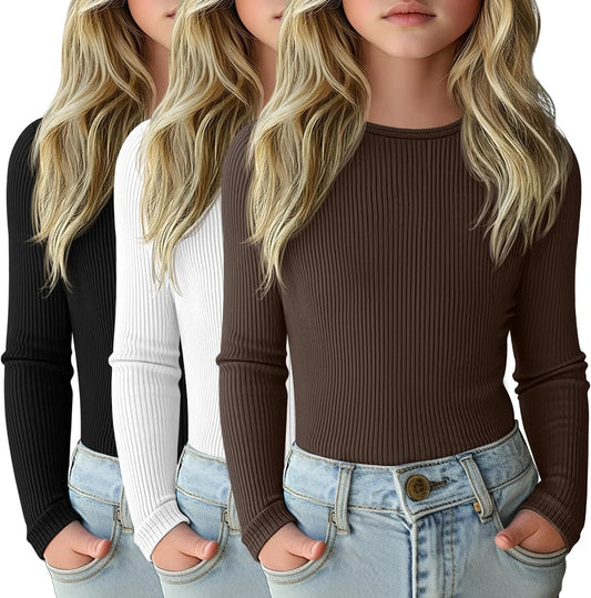 Girls Cotton Ribbed Long Sleeve Shirts