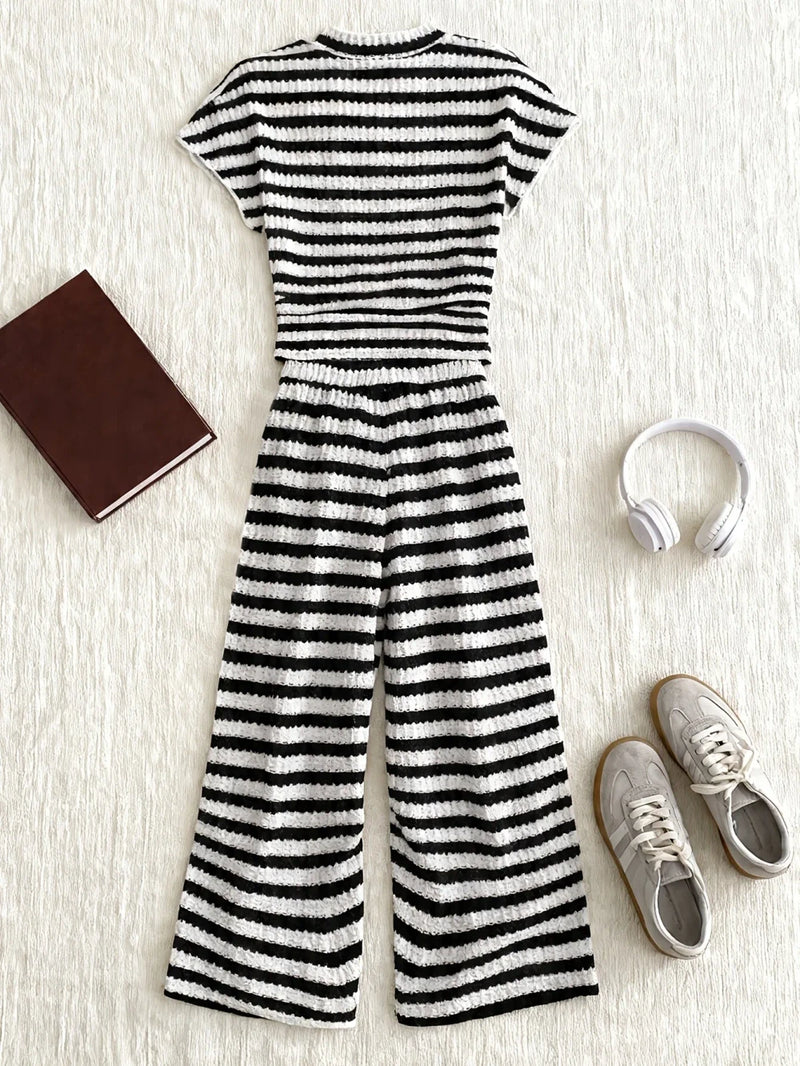 Striped Waffle Knit Kids Co-ord