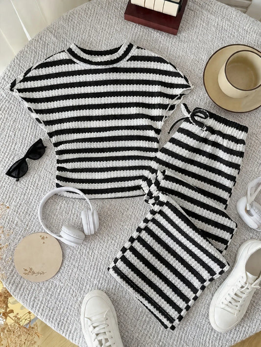 Striped Waffle Knit Kids Co-ord