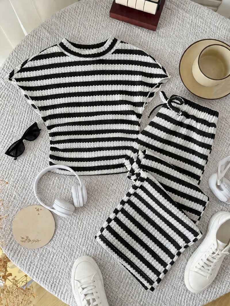 Striped Waffle Knit Kids Co-ord