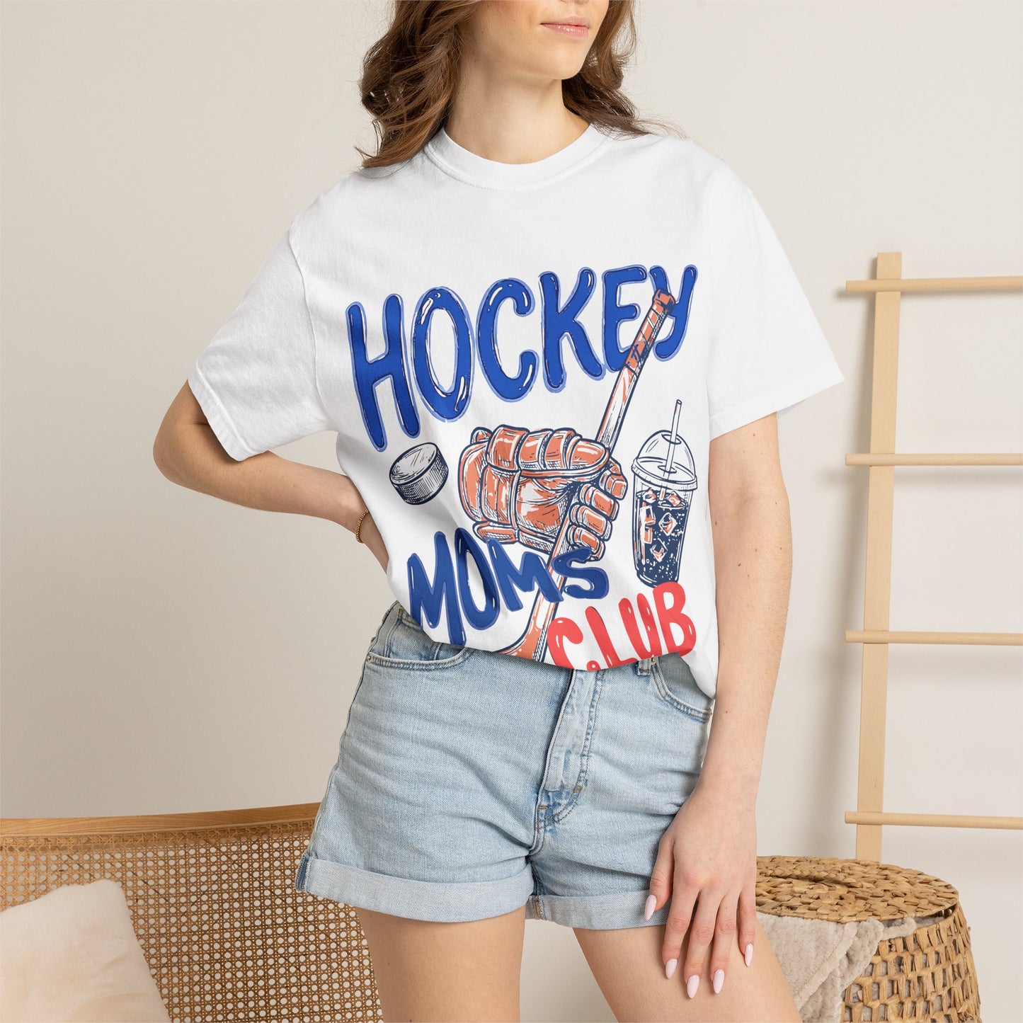 Hockey Moms Club T-Shirt — Vintage Hockey Glove, Stick & Coffee Graphic