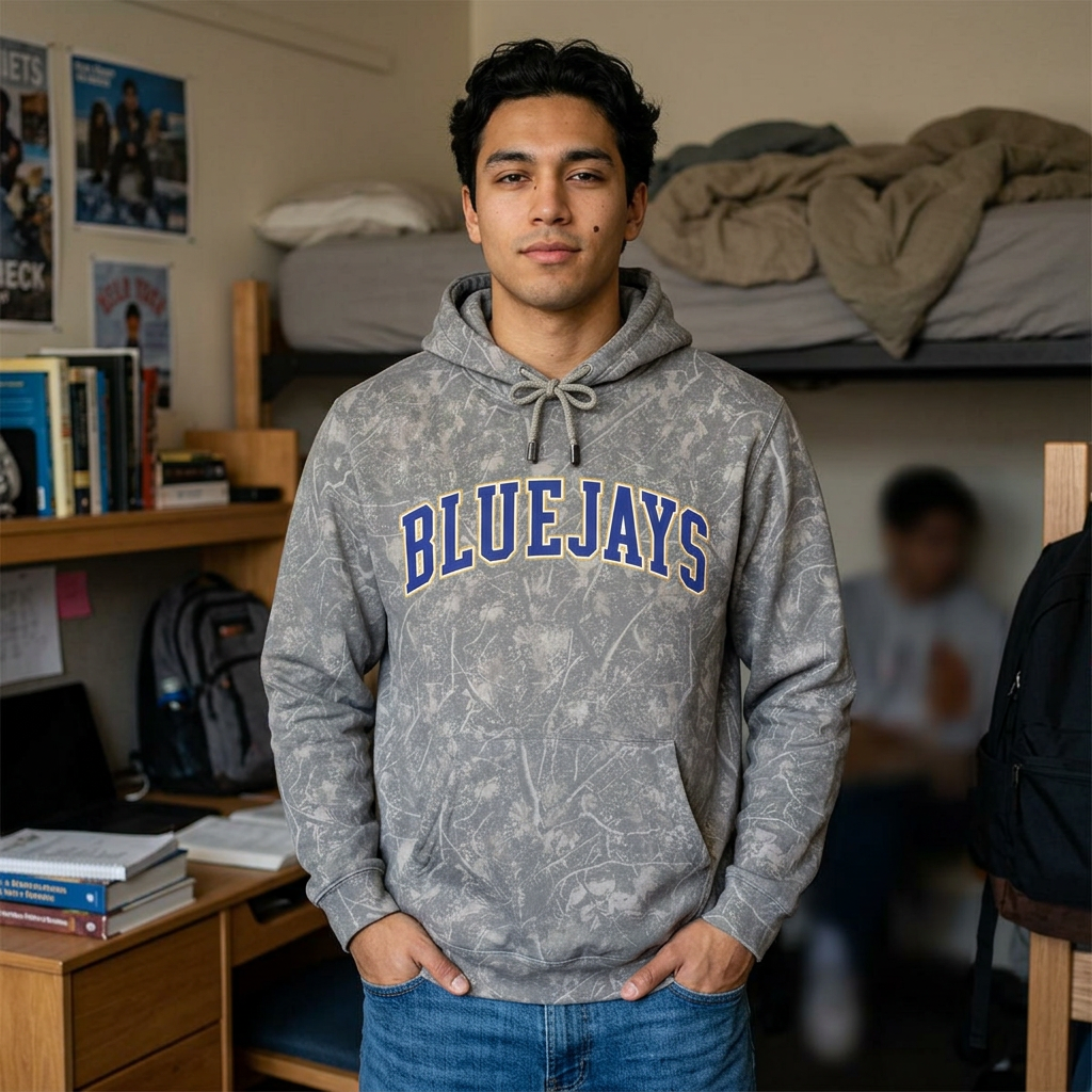 Bluejays Arch Logo Hoodie — Distressed Marble Grey Pullover