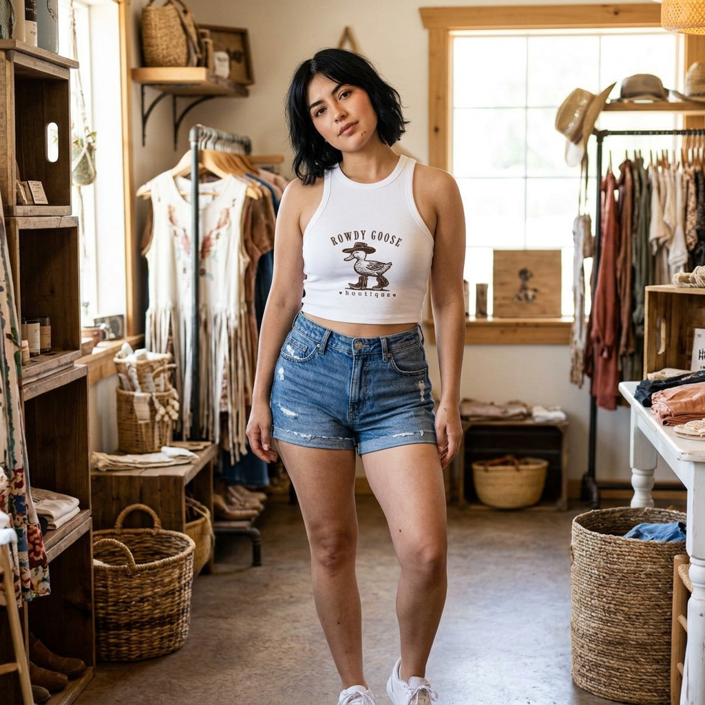 Rowdy Goose Boutique Tank Top – Vintage Western Duck Graphic Crop