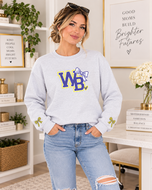 WB Monogram Crewneck Sweatshirt with Bow Accent