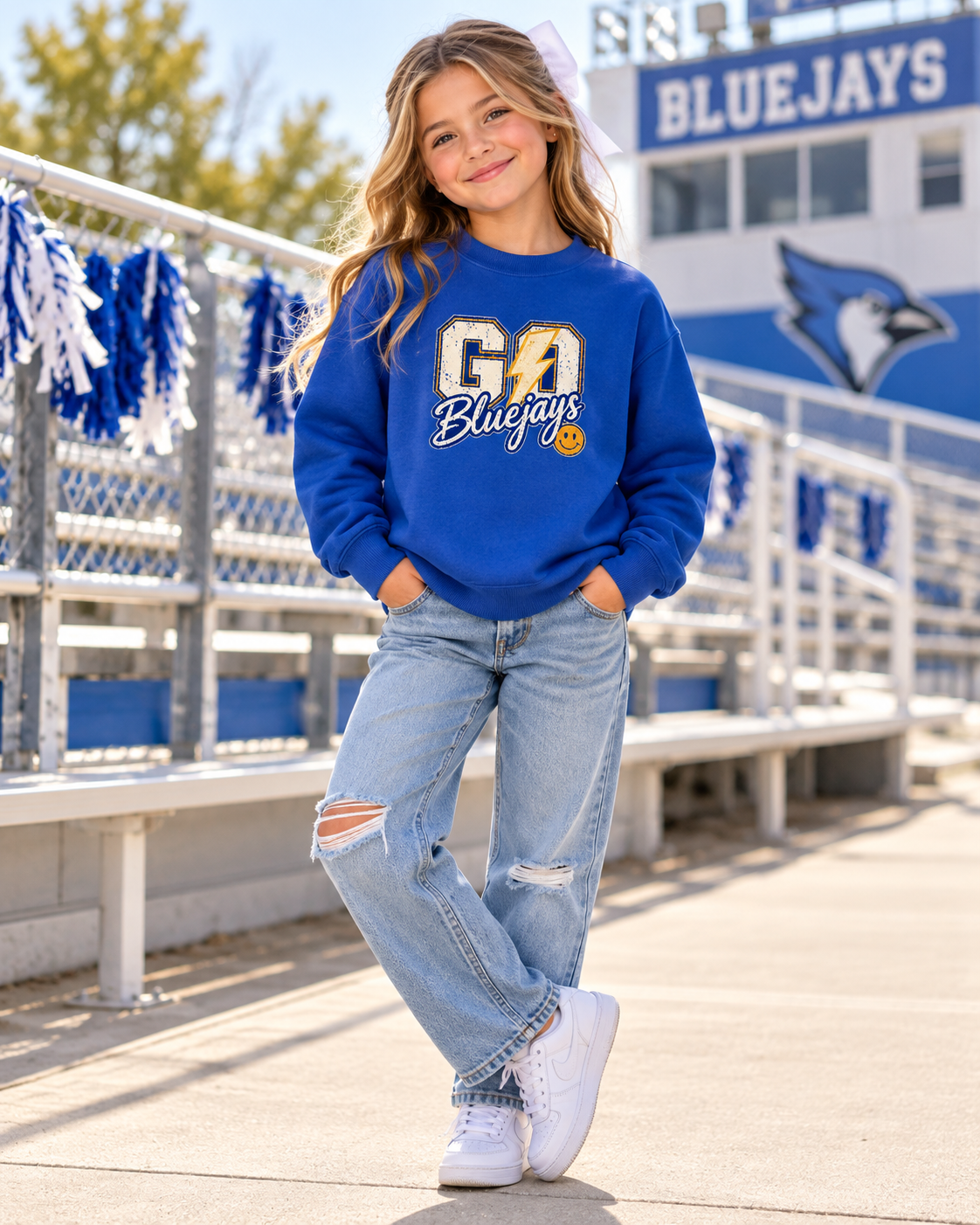 "Go Bluejays" Retro Sport Logo crewneck