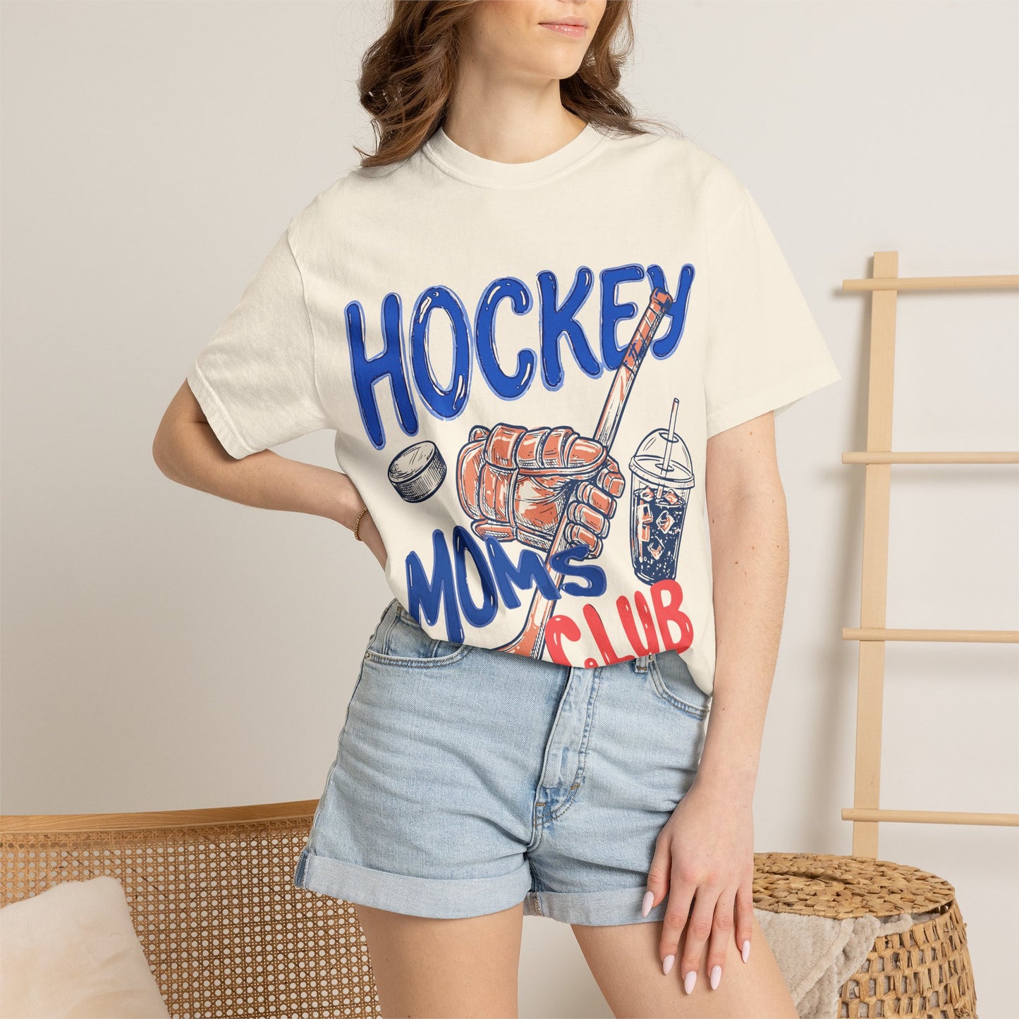 Hockey Moms Club T-Shirt — Vintage Hockey Glove, Stick & Coffee Graphic