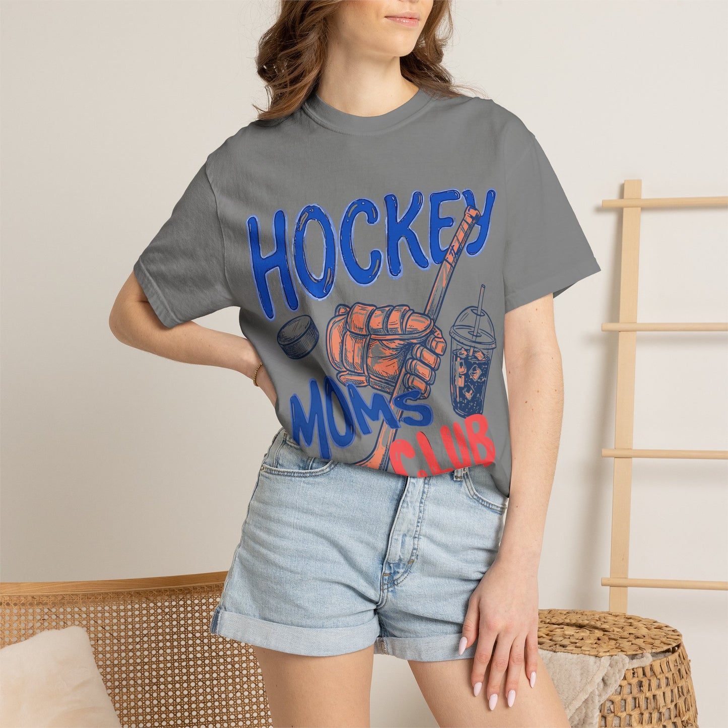 Hockey Moms Club T-Shirt — Vintage Hockey Glove, Stick & Coffee Graphic