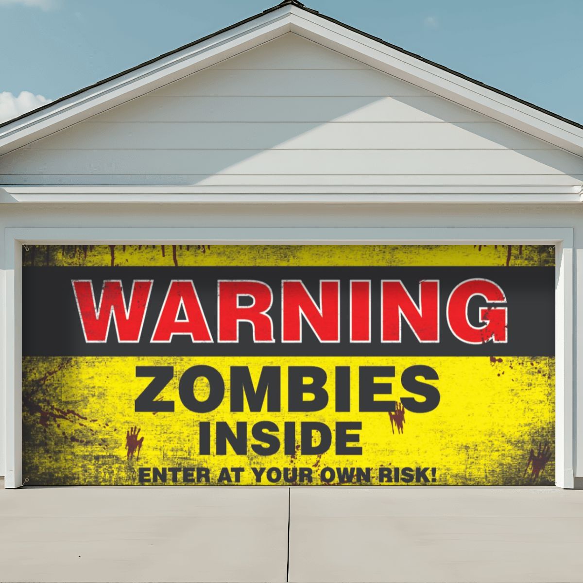 WARNING ZOMBIES Garage Door Banner Backdrop