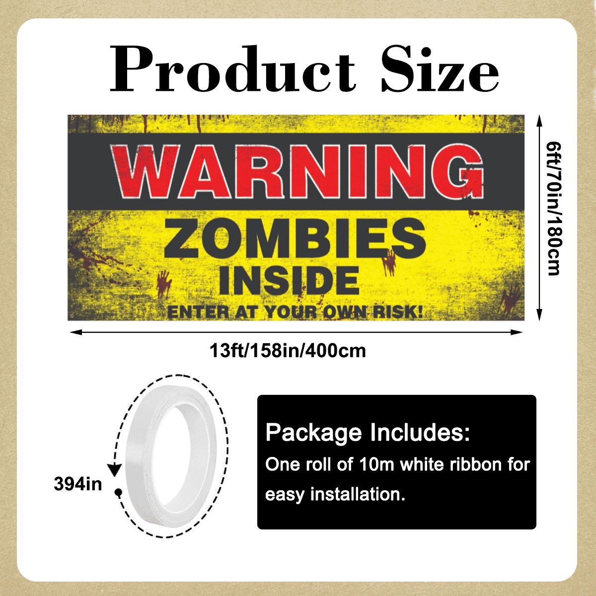WARNING ZOMBIES Garage Door Banner Backdrop