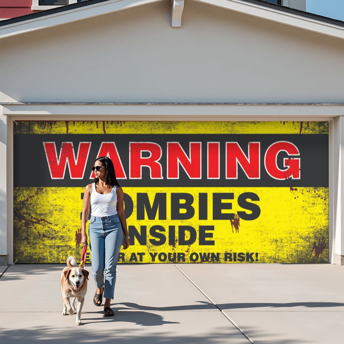 WARNING ZOMBIES Garage Door Banner Backdrop